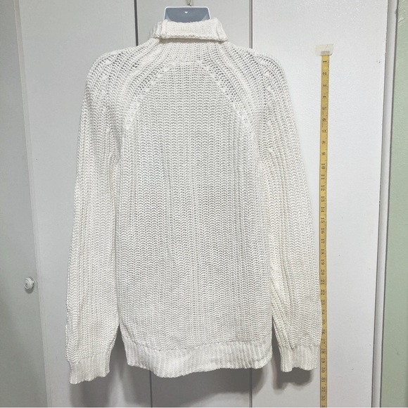 GAP Cotton Ribbed Shaker Knit Funnel Turtleneck Tunic Sweater Creamy White - Picture 10 of 12